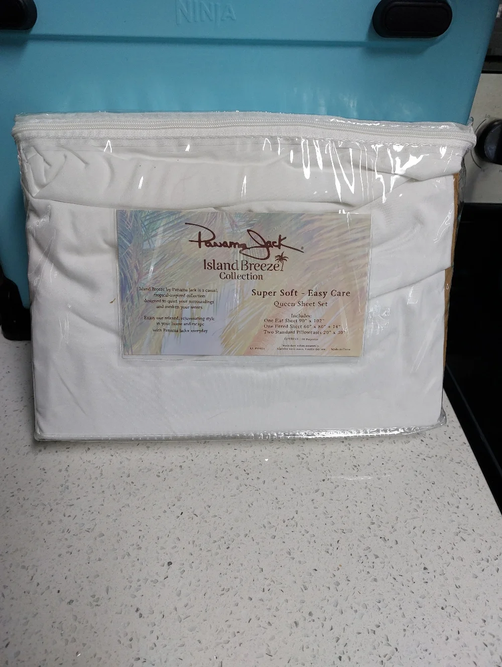 Embroidered Palm Tree Sheet Set Queen NWT